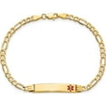 thumbnail image 4 of 14K Yellow Gold Semi-Solid Medical Polished Red Enamel Figaro Id Bracelet (7 X 5.5) Made In United States xm556fr-7, 4 of 5