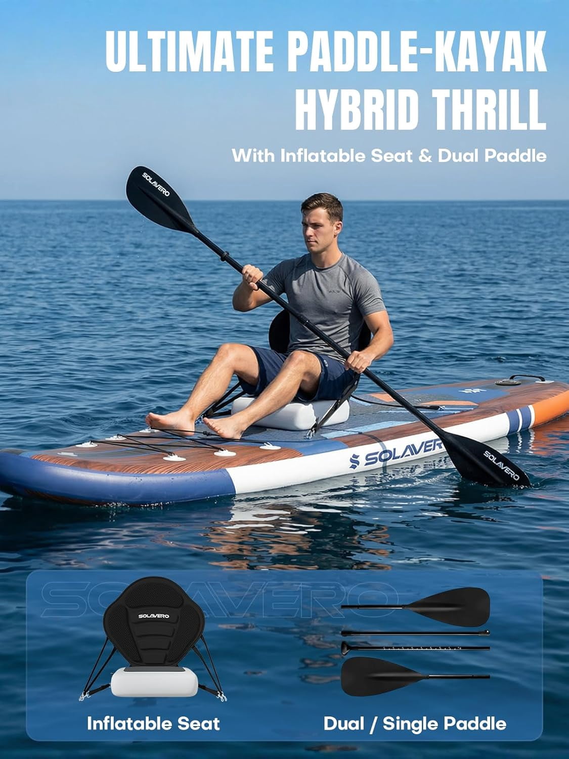 SOLAVERO 11'6" x 35" Inflatable Stand Up Paddle Board with Seat, Extra Long & Wide SUP Board, Non-Slip Stable Deck for Adults & Youth