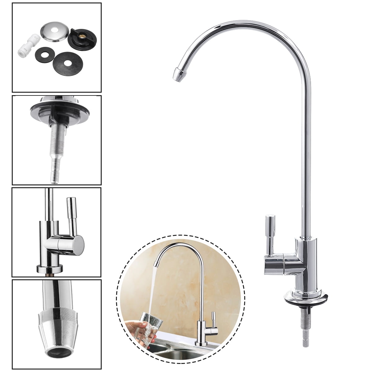 360° 1/4'' Stainless Steel Kitchen Sink Faucet Tap Chrome ...