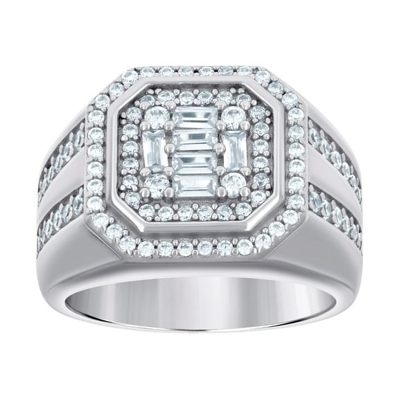 925 Sterling Silver Mens Baguette Round Cubic Zirconia Octagon Head Fashion Ring Size 7 14.6mm Wide Ring for Men