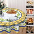 thumbnail image 4 of Lemon Tablecloth Round 60 Inch Summer Fruit Blue and Yellow Table Cloth Circular Table Cover Wipeable Reusable Polyester Tabletop for Dining Kitchen Holiday Decor, 4 of 6