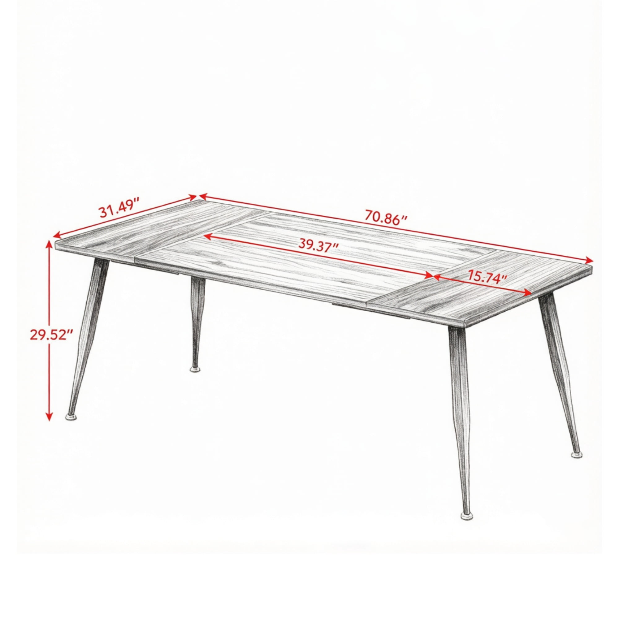 Dining Table, 71 in x 31.5 in Industrial Rectangular Table, MDF Top with Steel Legs, 176 lb Capacity