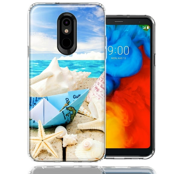 MUNDAZE For LG Aristo 2/3/Zone 4/Fortune 2/Risio 3/Tribute Dynasty/Empire Beach Paper Boat Design Double Layer Phone Case Cover