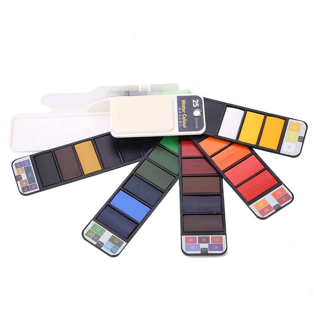 Watercolor Paint Set, Fan Shaped Pigment Painting Set Solid Watercolor with Drawing Dip Pen, Foldable Pigments with Water Brush for Artists Students Kids Beginners