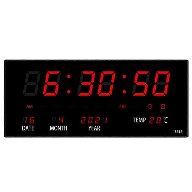 Reloj electrónico LED con calendario perpetuo, reloj de pared digital, alarma con campanadas horarias, reloj de mesa con control de temperatura, color rojo.
