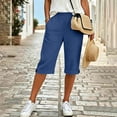 thumbnail image 5 of Capri Pants for Women Plus Size Womens Solid Color Button Rolled Hem Linen Outdoor Sport Hiking Trousers with Pockets, 5 of 6