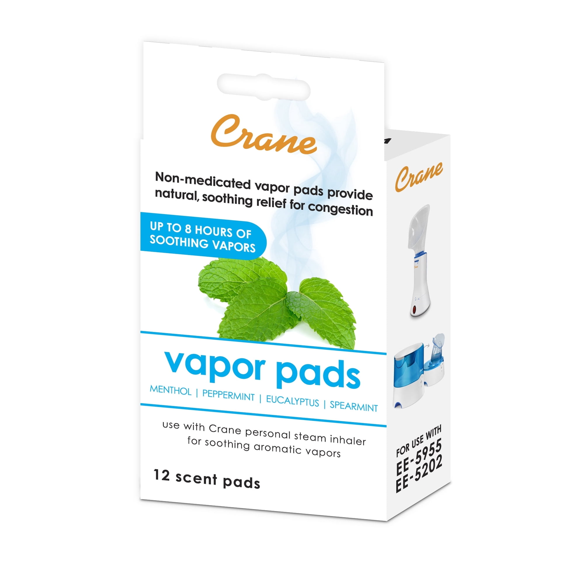 Crane Menthol-Eucalyptus Universal Vapor Pads, for use with Droplets, Top Fill Drop, Corded Inhaler, Warm Mist Humidifiers, 12 Pack