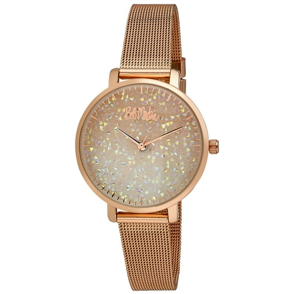 Bob Mackie Women's Rose Gold Glitter-Dial Mesh Strap Watch