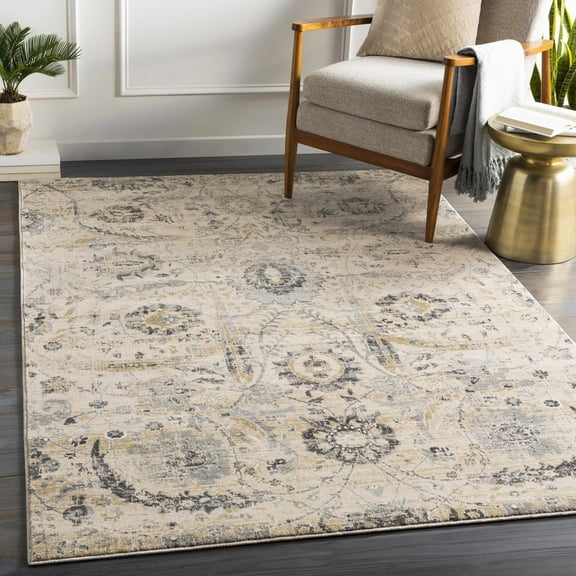 Hauteloom Sunnyside Rustic Farmhouse Traditional Floral Medallion Carpet for Living Room - Boho Vintage Oriental Damask Area Rug - Blue Gray, Terracotta, Beige, Cream, Black - 5'3" x 7'3" (5x7)