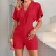 thumbnail image 2 of Mono de mujer con cuello en V y manga corta - Mono con pantalones tres cuartos para uso diario y comodidad en todas las estaciones, 2 of 7