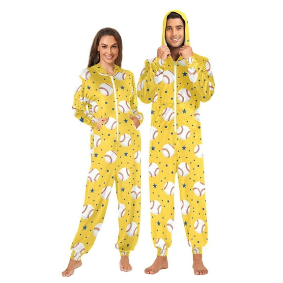 joogoo Baseball and Stars Unisex Adults Onesies Pajamas Jumpsuits L