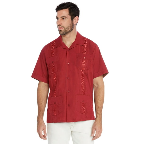 Vkwear Vkwear Men S Guayabera Cuban Beach Wedding Casual Short Sleeve Dress Shirt Red 4xl Walmart Com Walmart Com