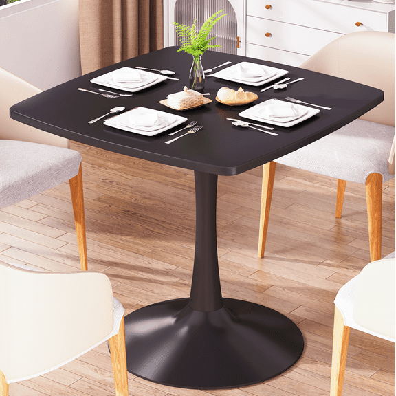 Recaceik 31.5" Black Square Dining Table, Mid-Century Modern Dining Tables for 2-4 People with MDF Tabletop & Metal Legs, Tulip Table for Small Spaces, Living Room