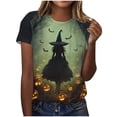 thumbnail image 2 of Women's Halloween Graphic Tees Witch and Pumpkin Short Sleeve T-Shirts Fall Casual Tops Crewneck Holiday Shirts Vintage Novelty Blouse for Party, 2 of 6