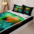 thumbnail image 3 of Erosebridal Neon Game Controller Pattern Zipper Queen Comforter Set with Fitted Sheet and 2 Pillowcases,Circuit Board Print Zipper Bedding Set,Green Orange Teal Black,Reversible, 3 of 6