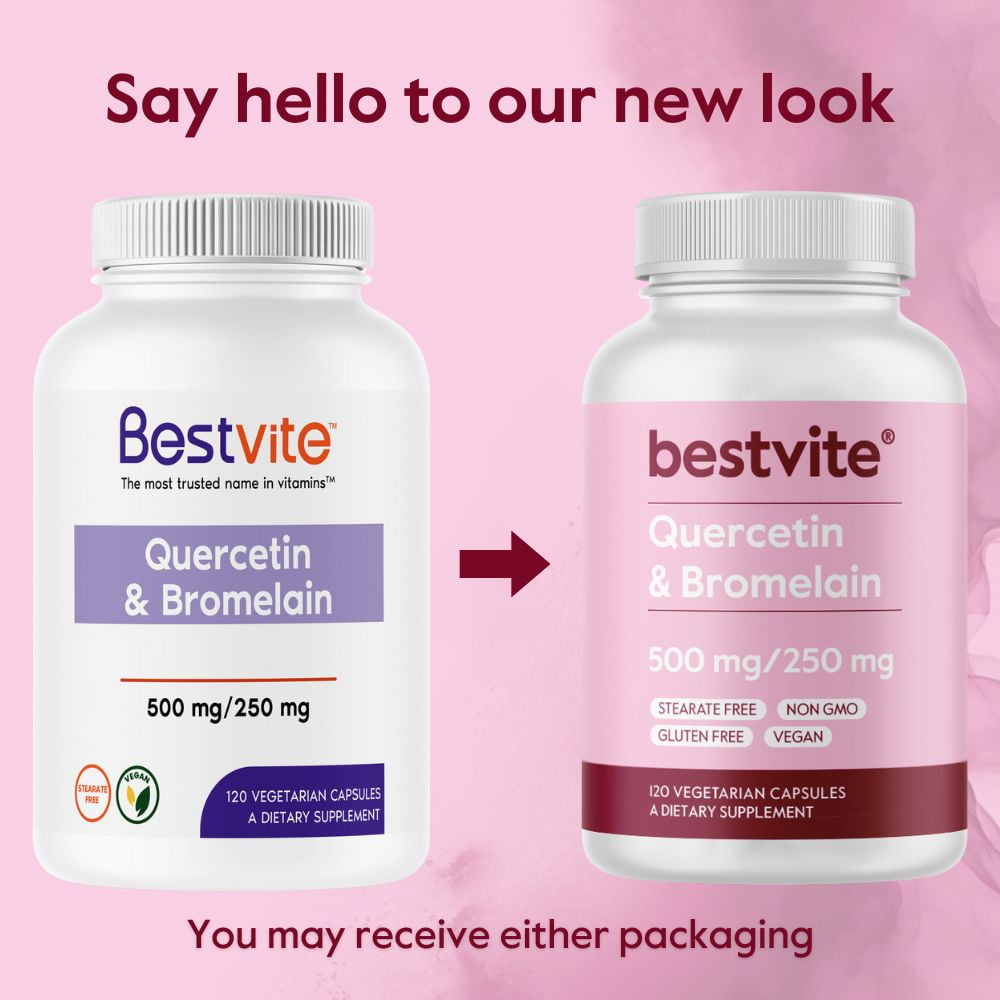 BESTVITE Quercetin with Bromelain 500mg/250mg (120 Vegetarian Capsules) - No Stearates - Vegan - Non GMO - Gluten Free