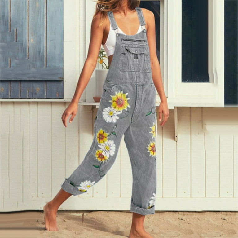 Duixinghas Casual Sunflower Bib Denim Overalls - Walmart.com