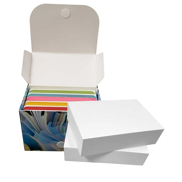 Debra Dale Designs - 4"" x 6"" Blank Index Cards - White - 200 Cards - Study System Box with Bright Cardstock Dividers - Extra Heavy 326 gsm Tag Card Stock