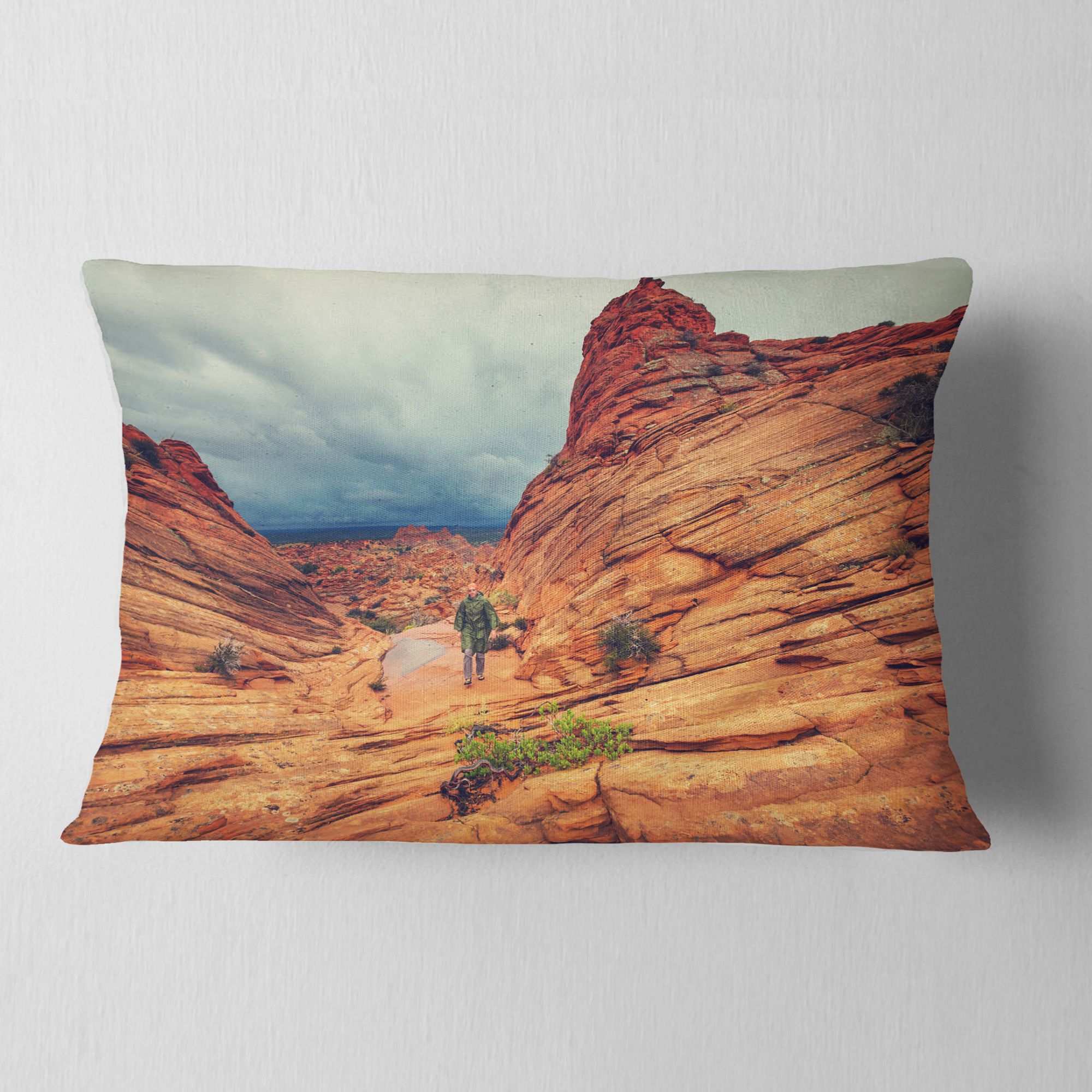 Designart 12" x 20" Orange Polyester Throw Pillow