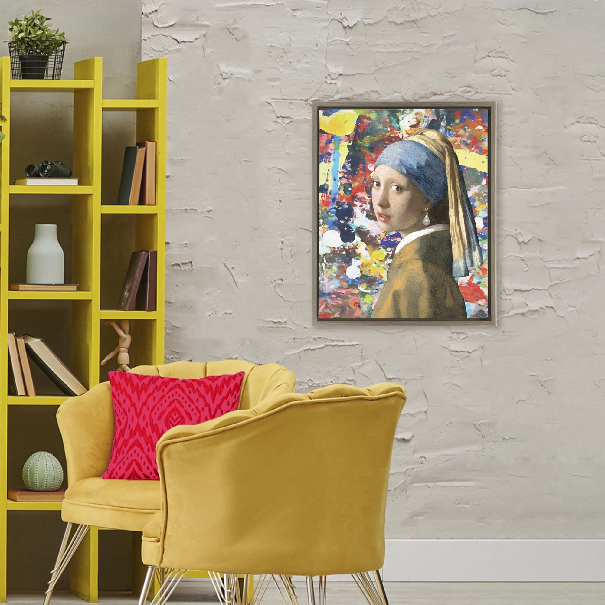 Stupell Industries Modern Splatter Iconic Pearl Earring Brown Framed Floater Canvas Wall Art, design by Grotto Studios