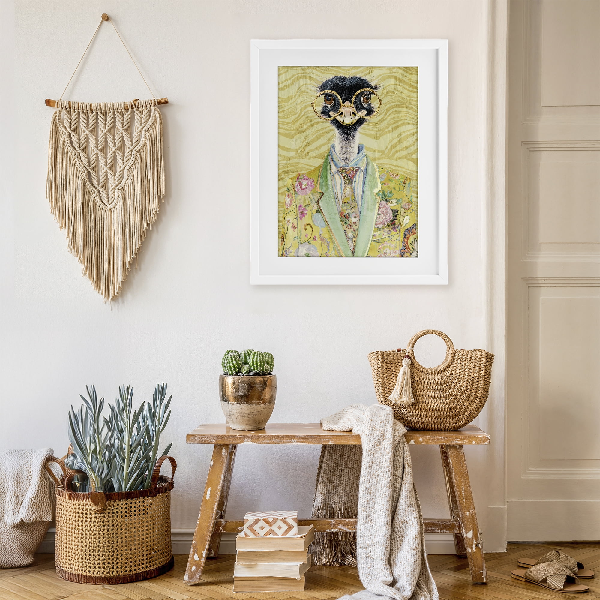 Stupell Industries Dandy Ostrich Portrait White Framed Print Under Glass, design by Svetlana Aleynikova
