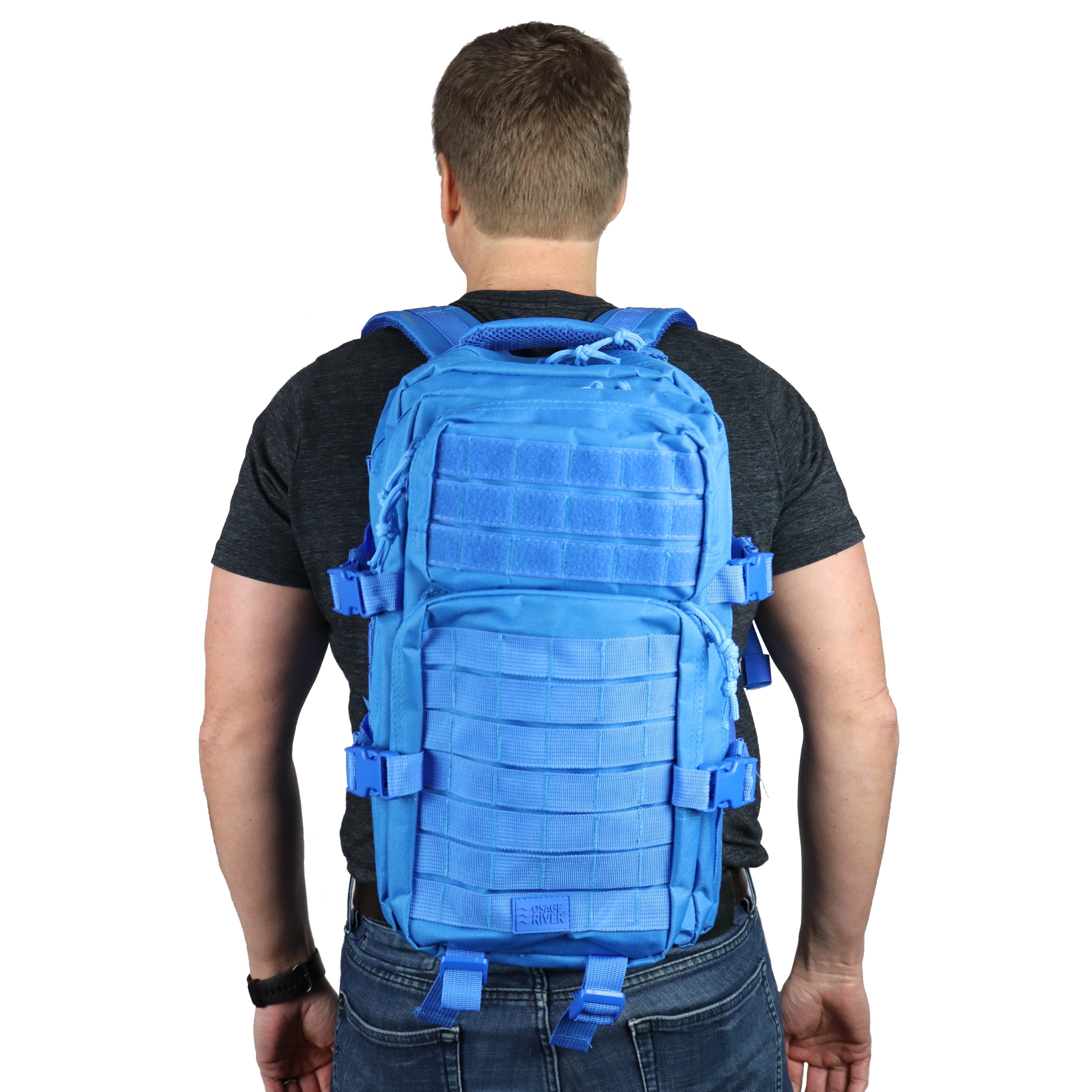 Osage River Gear Fishing Tackle Backpack with Fishing Rod Holder, Large Fishing Tackle Bag for Tackle Trays, Tackle Box Backpack for Bass Fishing Camping Traveling Hunting, Electric Eel Blue