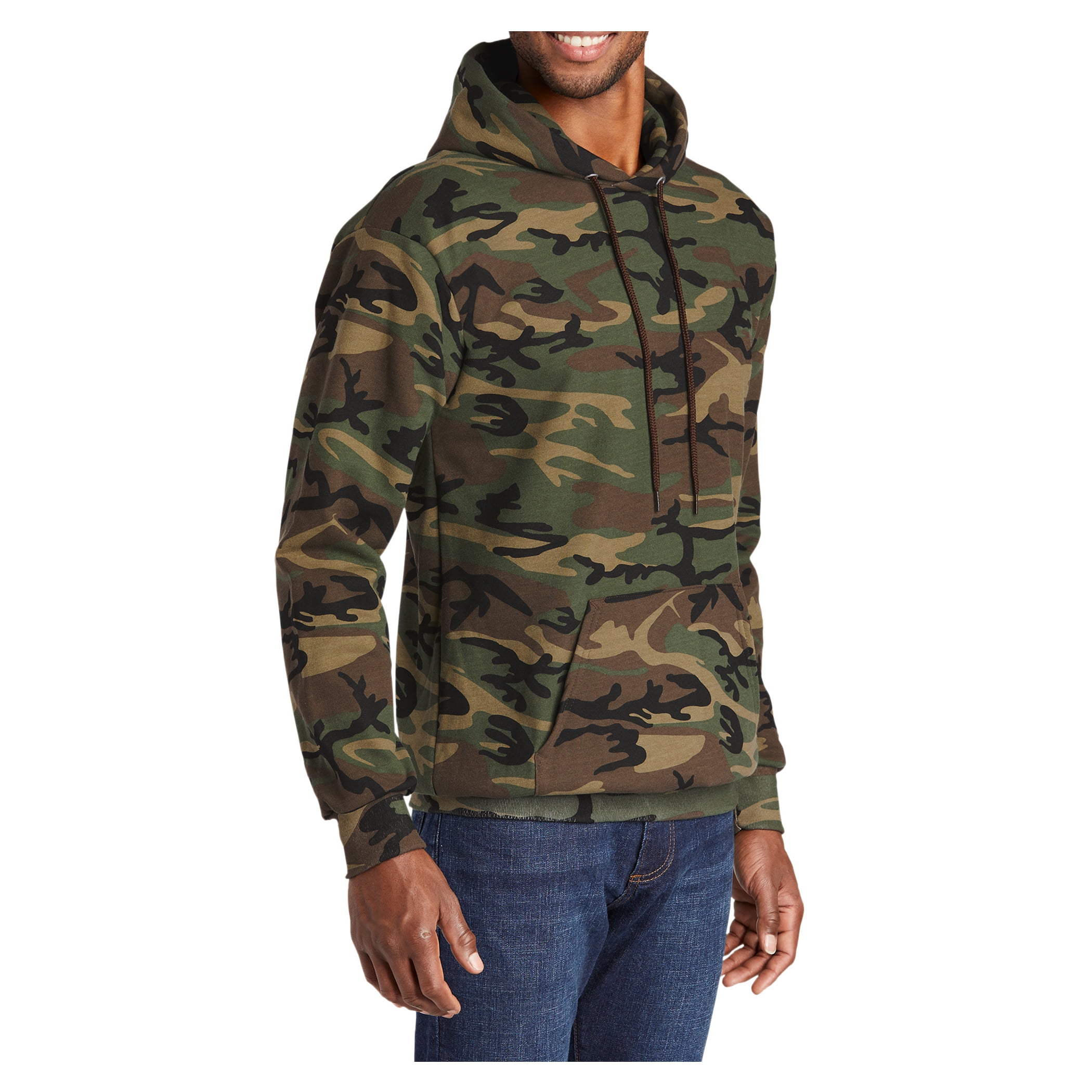 Mens Core Fleece Classic Camo Pullover Hooded Cotton/Poly fleece Sweatshirt  Woodland Blue Camo 4XL