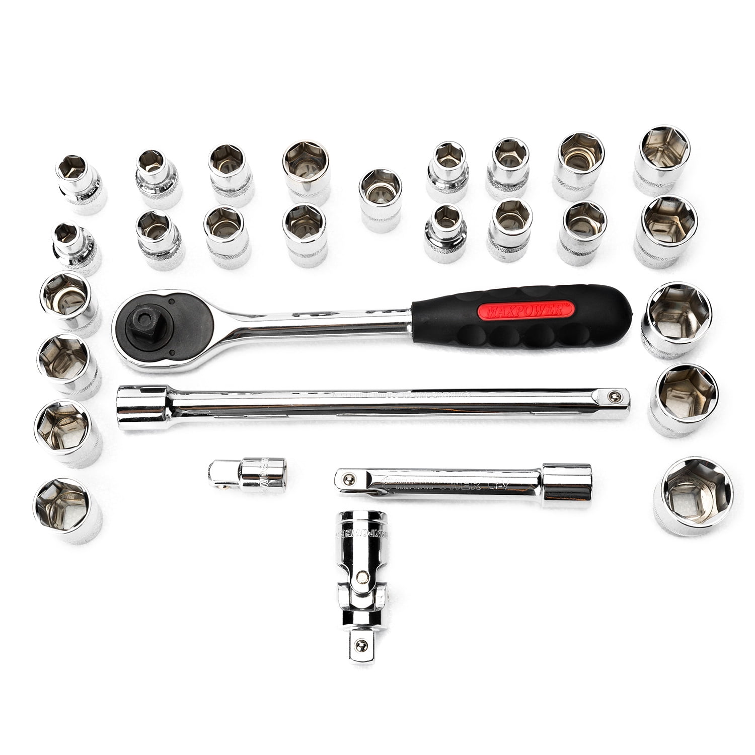 MAXPOWER 30pcs 1/2" Drive Socket Wrench Set Includes up to 1inch Large