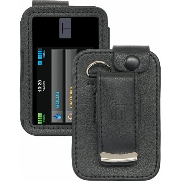 Case for Tandem t:Slim X2 Insulin Pump, Form-Fit Cover [Built-In Screen Protection] and [Rotating Metal Belt Clip] - Black Vegan Leather