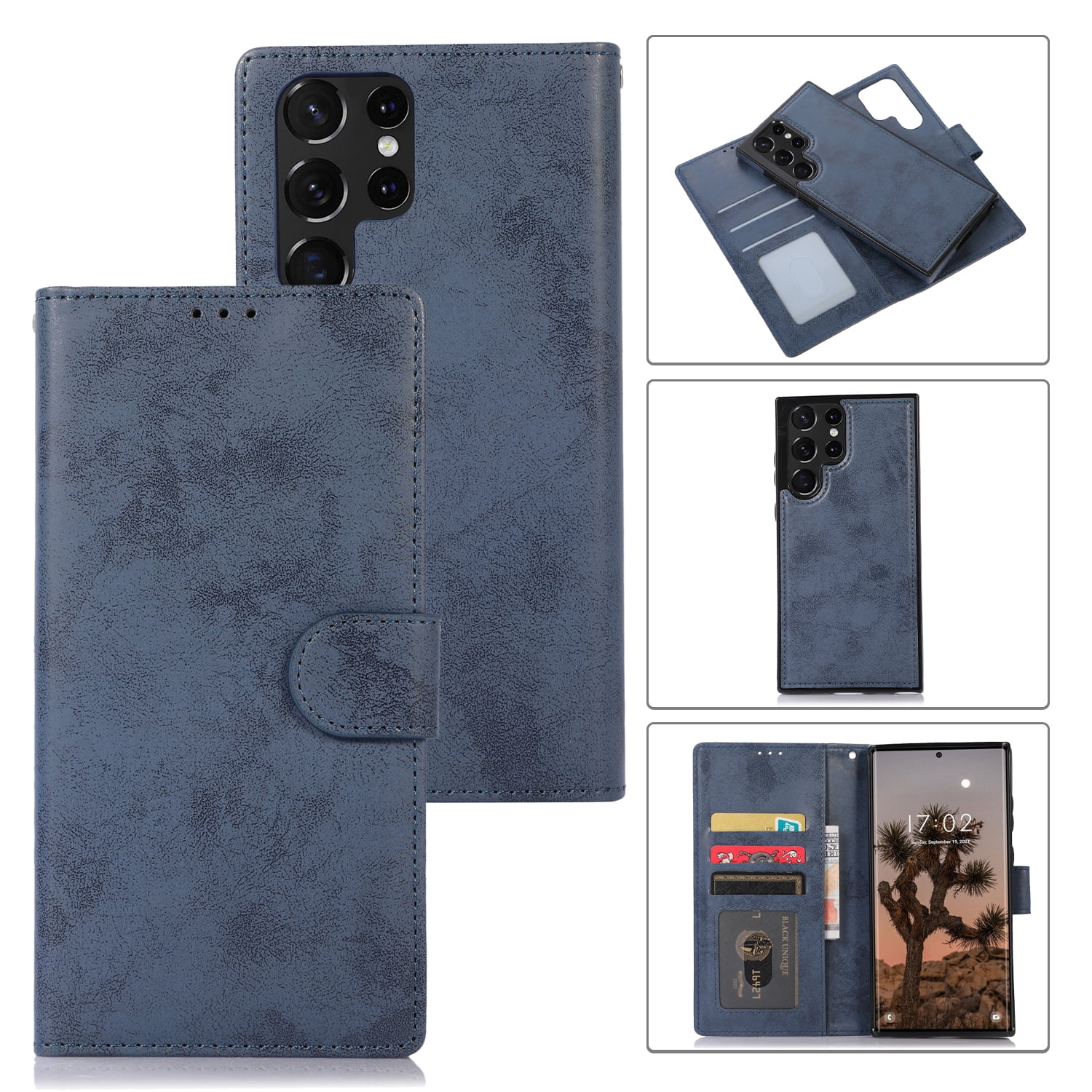 TECH CIRCLE For Samsung Galaxy S22 Ultra 6.8" Case, 2-in-1 Detachable Magnetic Flip Wallet Case with Card Slots, Removable Inner Back Cover, PU Leather Protective Lightweight Slim Cover, Dark Blue