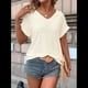 thumbnail image 5 of Camiseta con Bordado de Ojales para Mujer, Blusa Informal de Verano con Cuello en V, Blusa Holgada A , Color Albaricoque S, 5 of 8