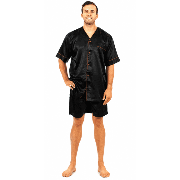 Up2date Fashion Men Satin Silk Pajamas Sets Short Sleeve Sleepwear Button-Down PJs Sets Two-Pieces Loungewear with Pockets