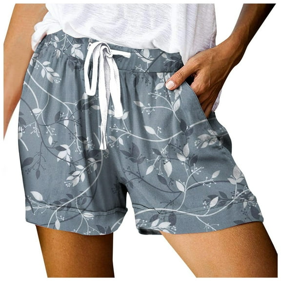 Siilsaa Elastic Waist Shorts Women Women's Summer Shorts Loose-Fit Elastic Waist Cosy Shorts Casual Beach Shorts with Pockets Dark Gray,S