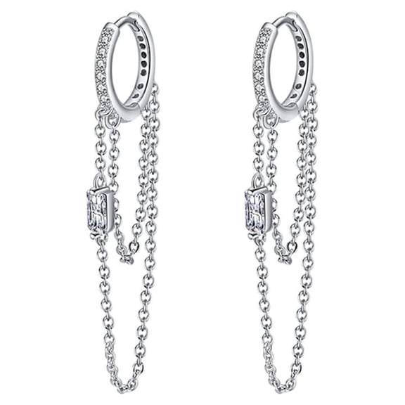 Chain Dangle Hoop Earrings for Women Cubic Zirconia Sterling Silver Ginger Lyne Collection