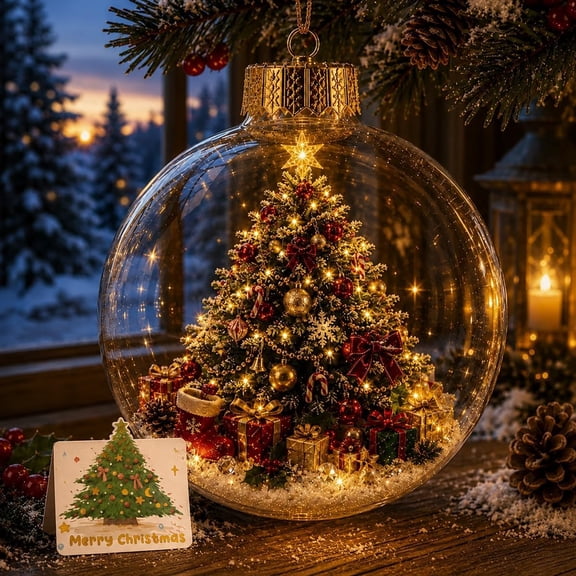 Glowing Christmas Story Ornament Light-Up Hanging Ball, 3.15 Inch | Warm Light Illuminates the Mini Holiday Scene While the Clear Sphere and Hanging Loop Suit Seasonal Tree Displays