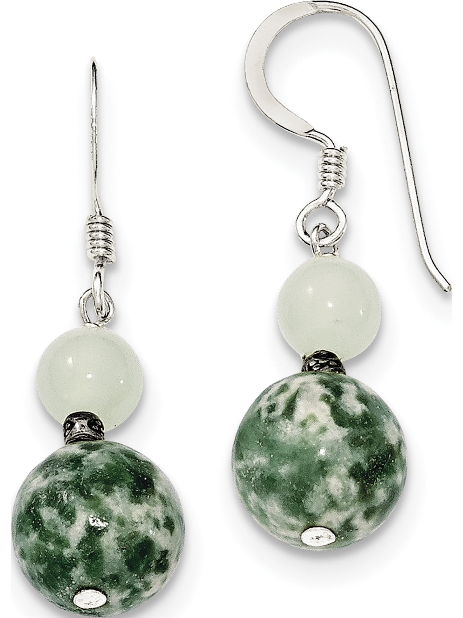 Moss Agate Sterling Silver Stud Earrings with Green Oval Gemstones