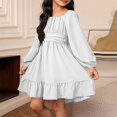 thumbnail image 2 of Teylalorva Girls Dresses (4-13), Sweet Puff Long Sleeve Bow Backless Tie-Up Dresses Crew Neck Fashion Outfit Summer Party White Size 6, 2 of 8