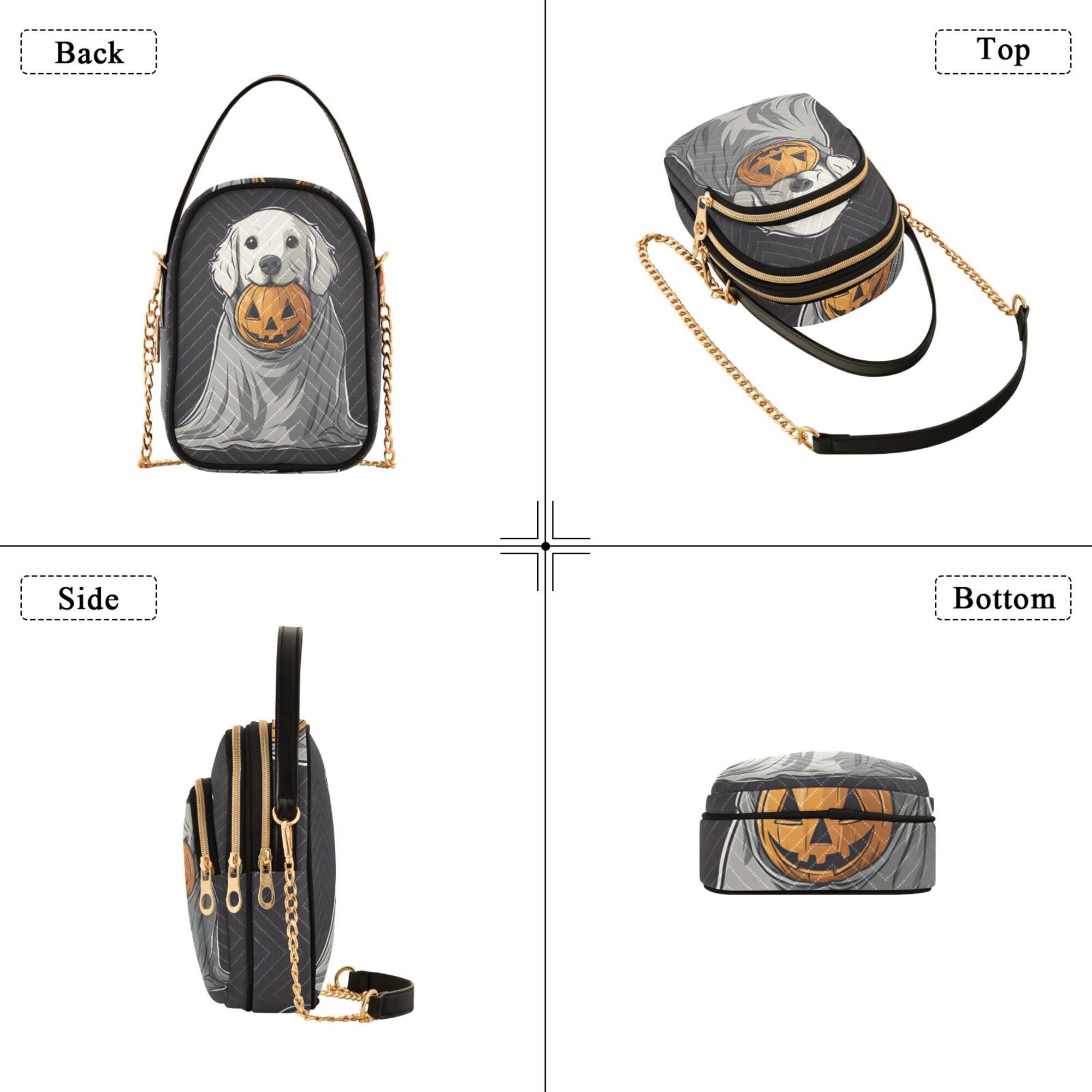 FORMRS Crossbody Bag for Women Quilted Travel Shoulder Cell Phone Purse with Chain Strap Handbag, White Halloween Dog