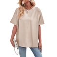thumbnail image 2 of Womens Oversized T Shirts Loose Fit Crewneck Short Sleeve Tops Summer Casual Blouse Y2K 2025 Basic Tee Khaki S, 2 of 9