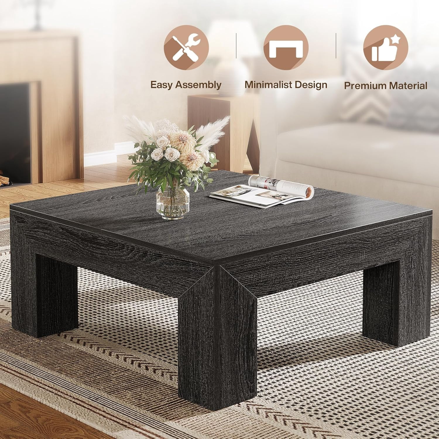 Tribesigns 39.4" All-Wood Coffee Table: Farmhouse Style Accent Centerpiece for Living Room with Sturdy Legs, Rustic Grey