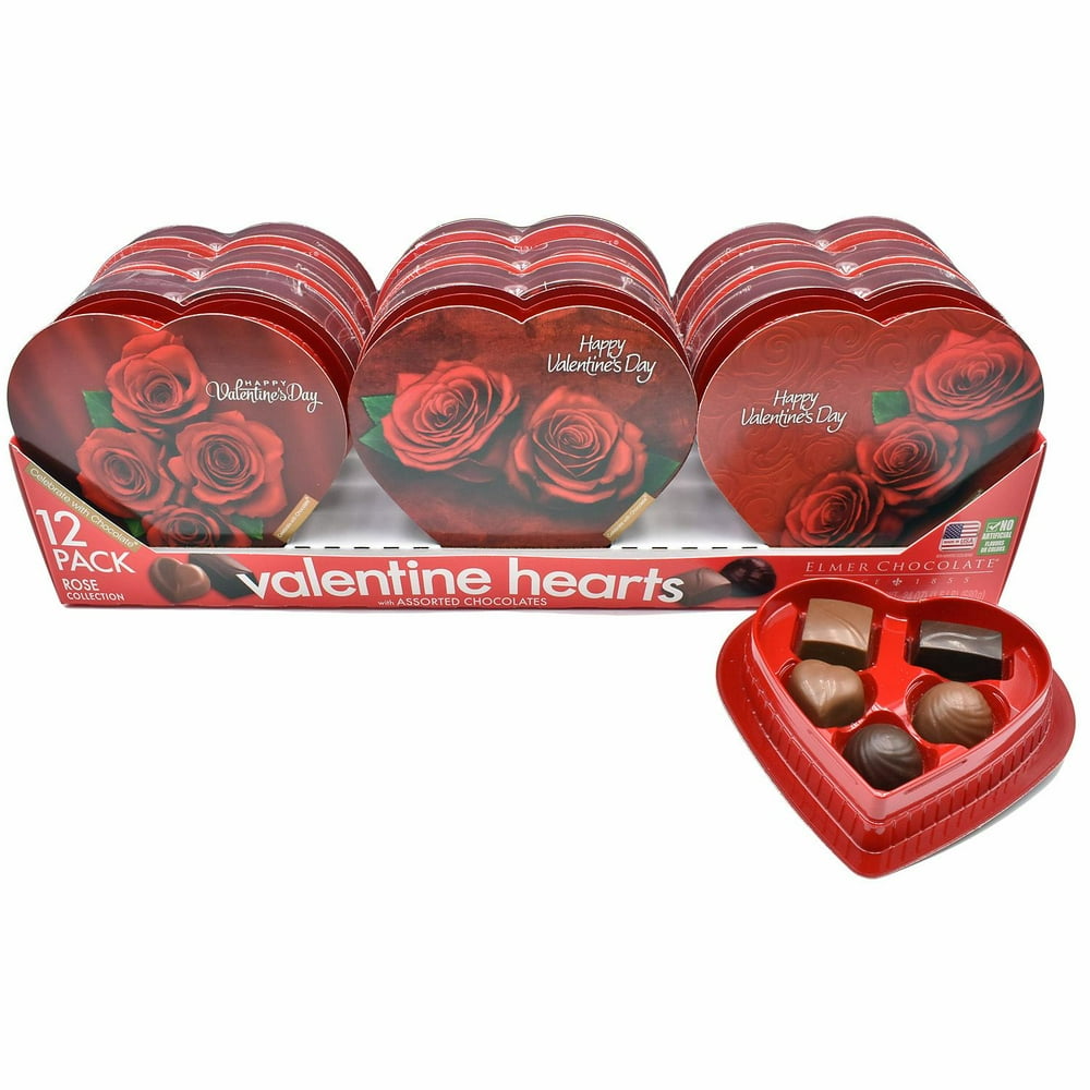 Valentine's Day 12Pack Rose Assorted Chocolate Hearts