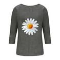thumbnail image 4 of 3/4 Sleeve Ribbed Knit Tops for Women Daisy Printed Loose Crew Neck Tee Shirts Dressy Casual Pullover Going Out Graphic Blouse, 4 of 6