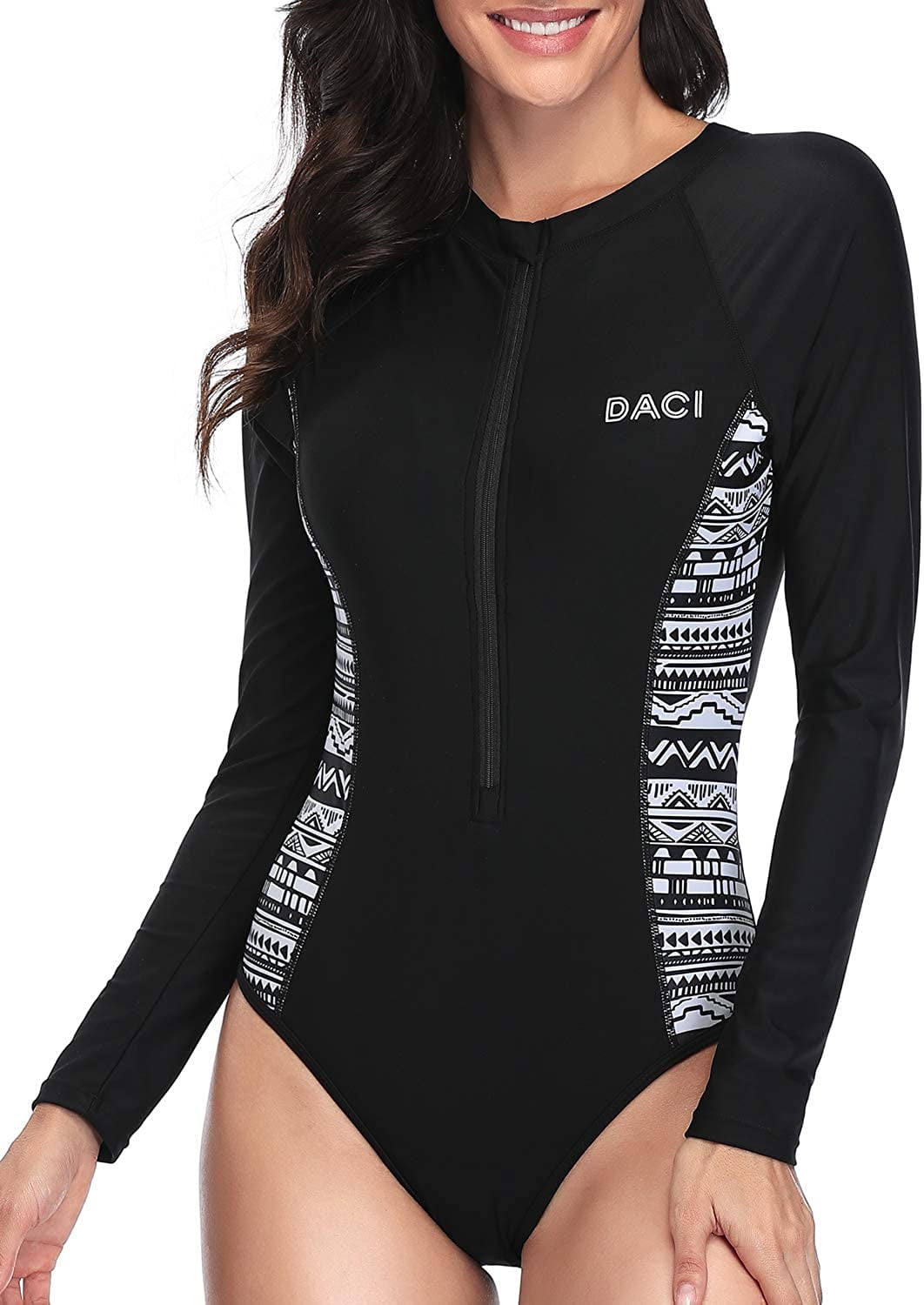 Daci Women Rash Guard Long Sleeve Zipper Bathing Suit with Built in Bra Swimsuit UPF 50 