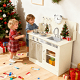 thumbnail image 3 of TLSUNNY Kids Wooden Play Kitchen, w/ Sink, Oven, Knobs and Curtained Cabinet,Pretend Cooking Experiences, for Toddlers, 3 of 9