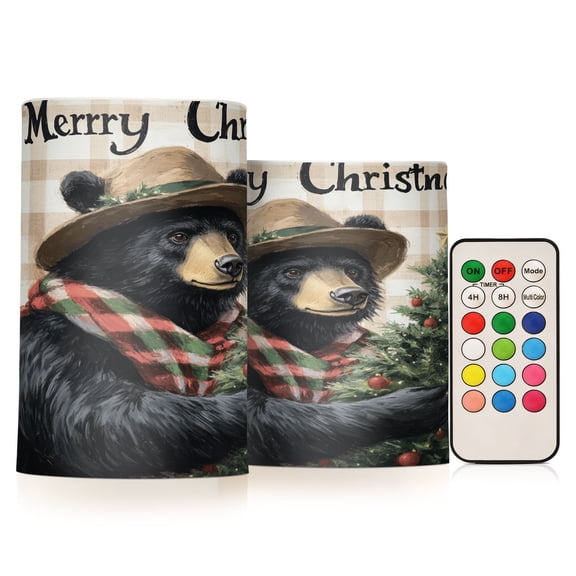 BZSMCE Flameless Candles LED Lights Black Bear with Christmas Tree Creativity Battery Candles