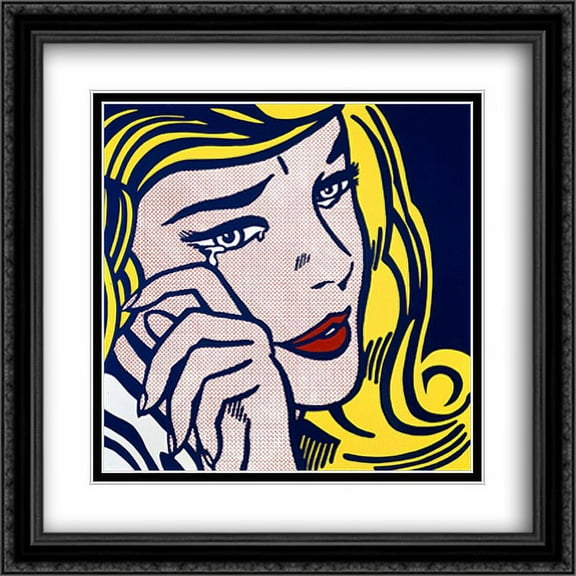 Crying girl 2x Matted 28x28 Large Black Ornate Framed Art Print by Roy Lichtenstein