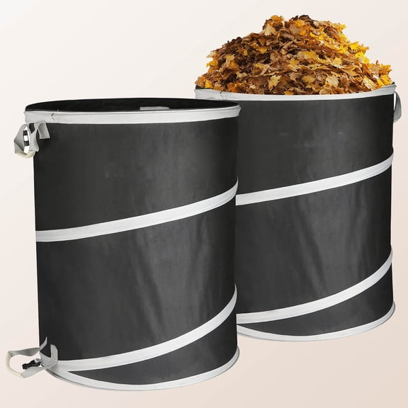 Collapsible Trash Can 2-Pack | Reusable Outdoor Pop-Up Yard Waste Leaf Bag Garden Garbage Bin for Camping, Black