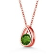 thumbnail image 2 of Gem Stone King 18K Rose Gold Plated Silver Green Chrome Diopside Teardrop Pendant Necklace for Women (0.50 Cttw, Gemstone Birthstone, Round 5MM, with 18 inch Silver Chain), 2 of 4