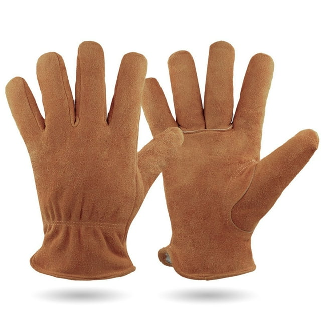 Clearance! beishanbush Gloves Full Cowhide Welding Handling High Temperature Plus Cotton A Brown