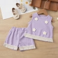 thumbnail image 2 of WUANDIXFA Kids Girl Clothes Sleeveless Tassel Flower Top and Shorts Cute Girl Summer Outfits Set Size 4-7 Years (Purple, 2-3 Years), 2 of 9
